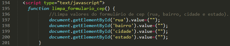 A imagem mostra um trecho de código escrito em javascript, são 8 linhas de código mostrando o uso correto dos nomes de variáveis e funções, uso de comentários e código indentado.