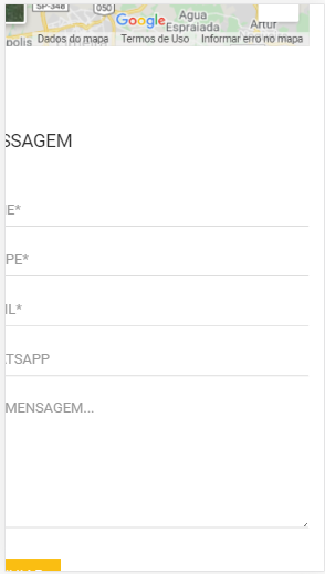 A imagem mostra uma parte da tela do aplicativo, com apenas uma google Maps e com os campos para preenchimento em Mensagem, também cortados, não é possível ler os seus nomes.